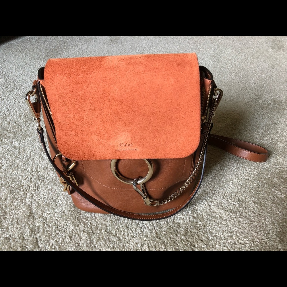 Chloe Orange Suede and Brown Leather Backpack